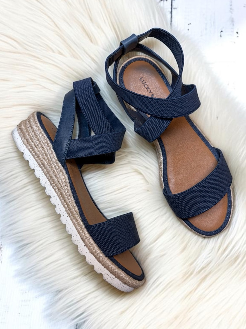 Lucky Brand Navy Blue Strappy Platform Espadrille Women’s Sandals, US Size 7.5 M